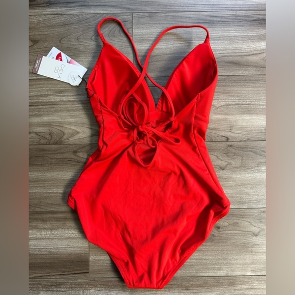 CALIA TRIANGLE STRAPPY BACK ONE PIECE SWIM BATHING SUIT SZ 4 (A-C) FRESH RED NWT - Picture 8 of 10